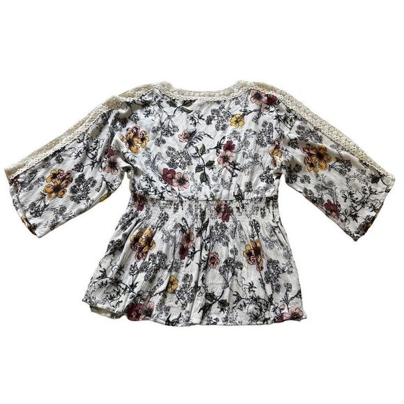 Coco & Jamieson crinkle rayon floral with Lace trim BOHO size M - Picture 1 of 8